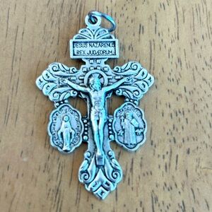 3-Way Pardon Crucifix Jesus Nazarenus attach St Benedict Vintage Style Pendant